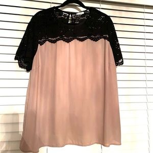 Lace shoulder Black and Tan blouse